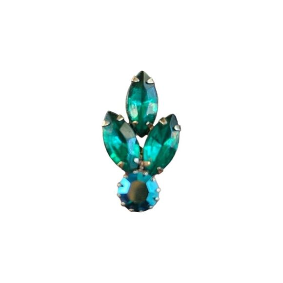 Vintage D&E Juliana Rhinestone Green & Blue Mid-century Modern Clip-on Earrings - Picture 7 of 8
